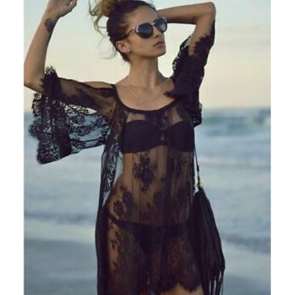 Jen's Pirate Booty Tops - Cold Shoulder black Lace blouse
